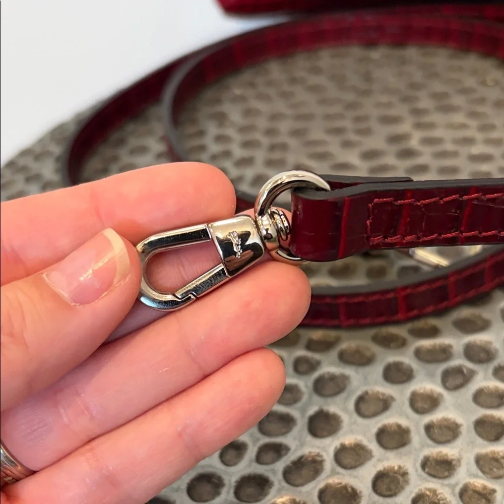 Longchamp XS Roseau Croc-Embossed Burgundy Top-Handle Satchel Crossbody Bag - Picture 5 of 15